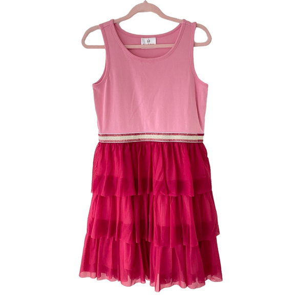 Hanna Anderson Tiered Ruffle Dress Size 140 Pink - Picture 1 of 7